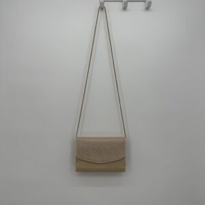 Sasha Flaws Champagne Satin Crossbody Beaded Bag Purse Formal